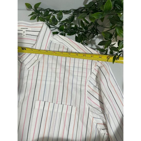 Maurices Womens Striped Button-Down Shirt 2X 100% Cotton White Multi-Color - Picture 13 of 13